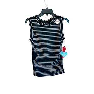 Kathy Maternity Black & White Striped Mock Neck Nursing Tank Top One Sz
